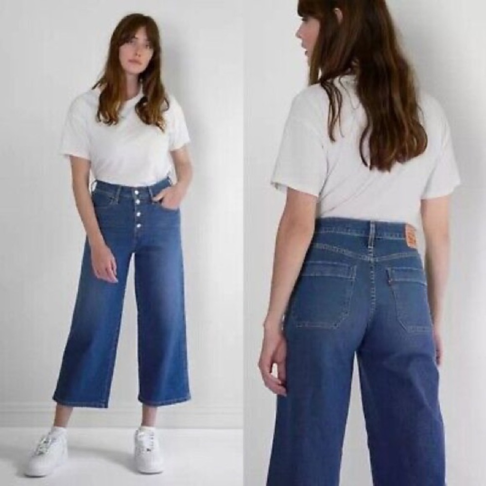 Levi’s Mile High Wide Leg High Waist Cropped Jeans Button Fly size 24